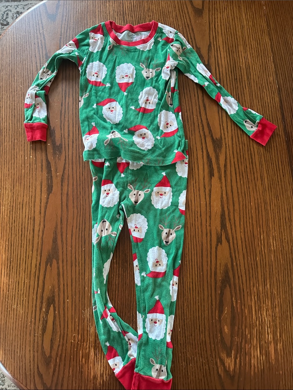 Carter's Green Santa & Reindeer Holiday Pajama Set with Red Trim
